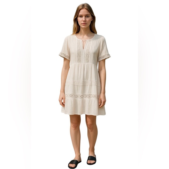 Knox Rose Women’s Cream Size L Boho Mini Dress - Picture 1 of 4